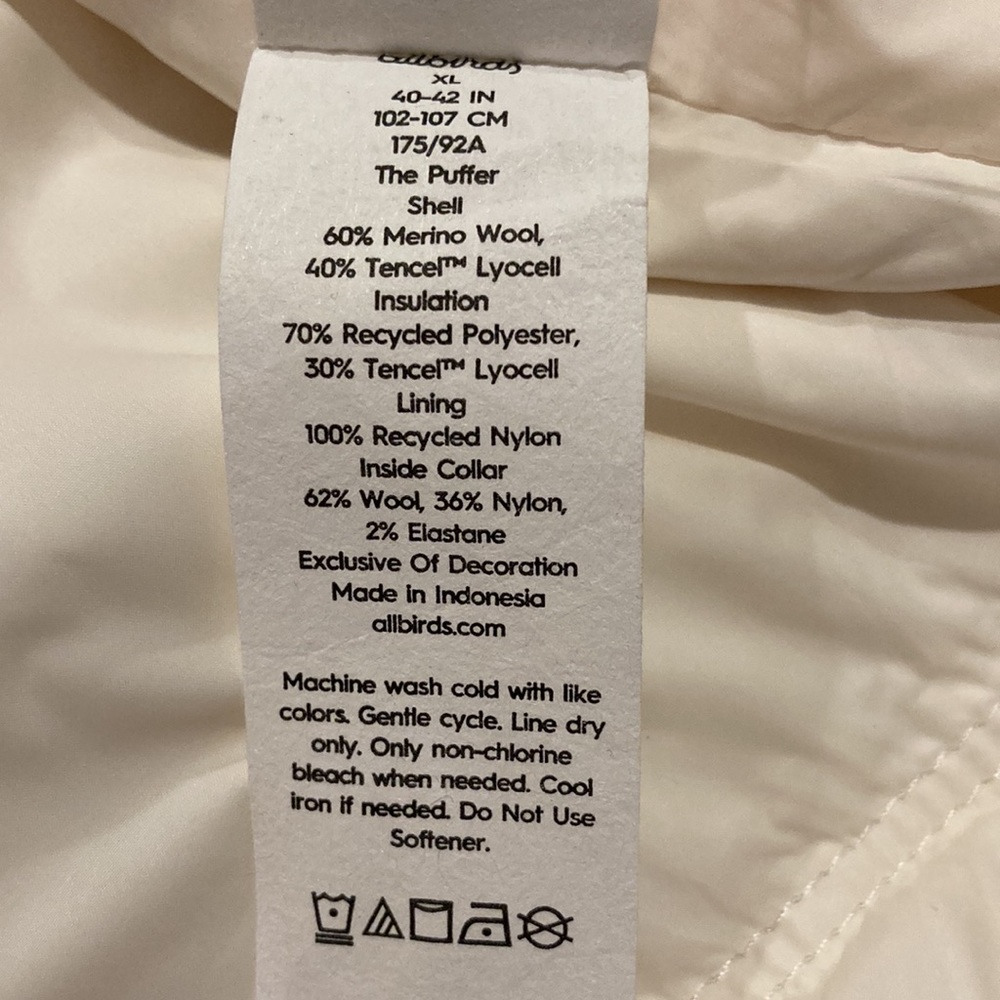 NWT Allbirds Cream Trino Puffer Jacket XL - Picture 13 of 15